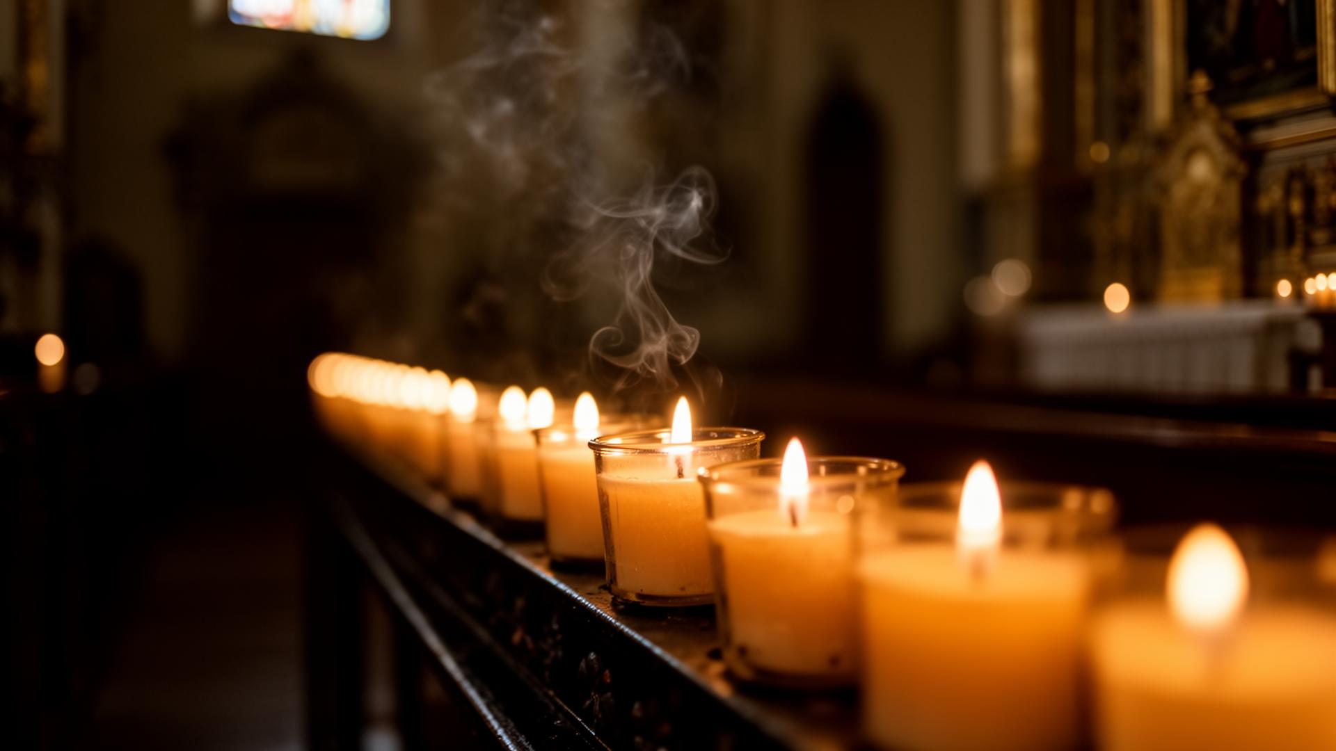 Cierges allumés dans une église