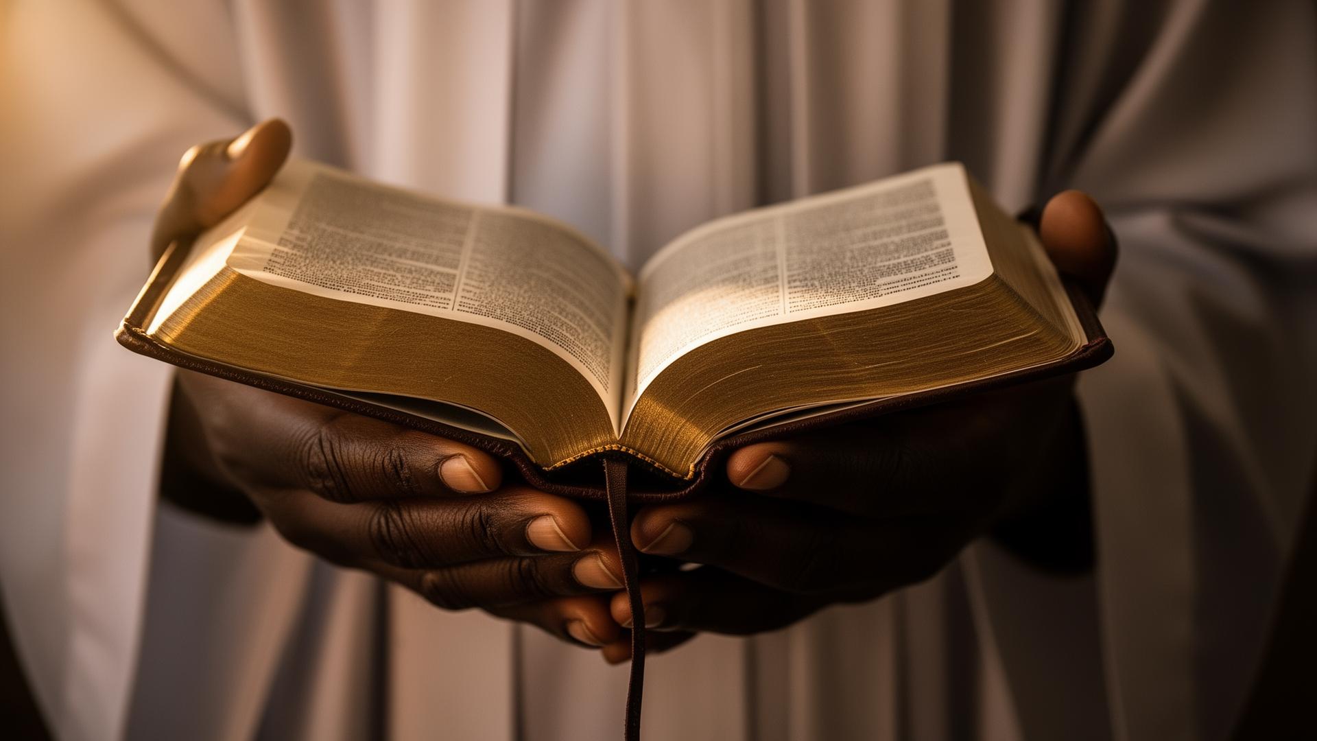 Mains tenant une Bible ouverte